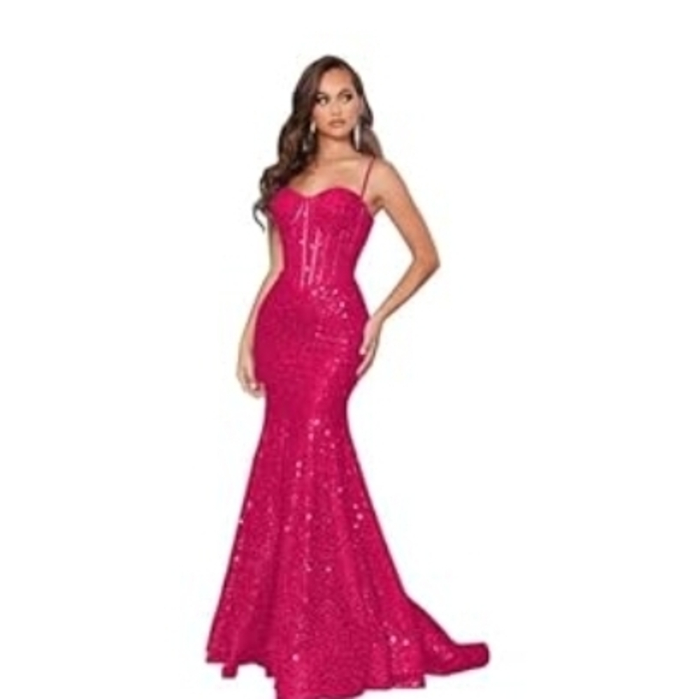 Pink Sequin Embellished Prom Gown